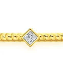Princess Bezel Rope Diamond Ring 14k Solid Gold